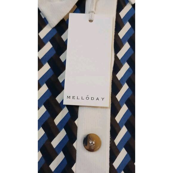 MELLODAY Top Women's Small Long Sleeve Geometric Collared V-Neck Pullover NWT - Picture 3 of 11